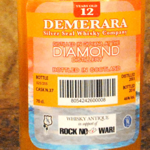 Rhum Demerara Diamond 12 ans - Silver Seal dos étiquette