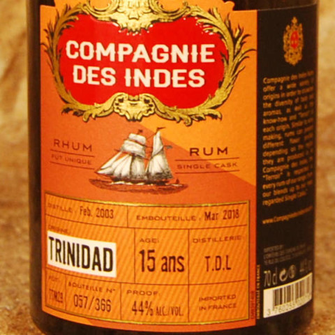 Compagnie des Indes - Trinidad 15 ans étiquette