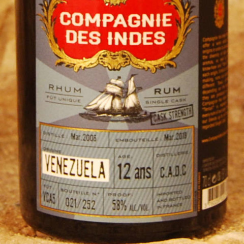 Compagnie des Indes - Vénézuela 12 ans Cask strenght étiquette